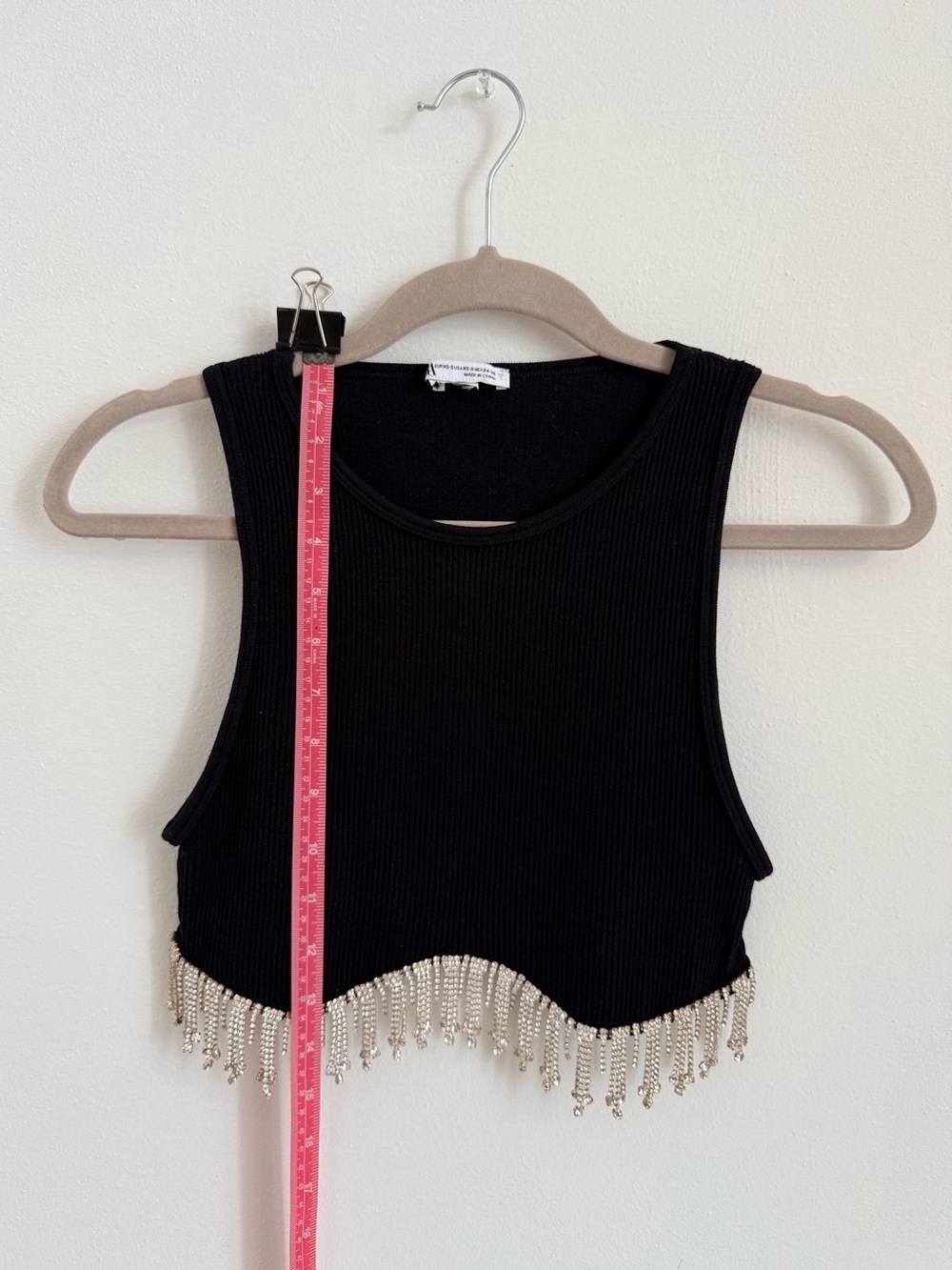 Black Ribbed Rhinestone Crop Top - Picture 2 of 5